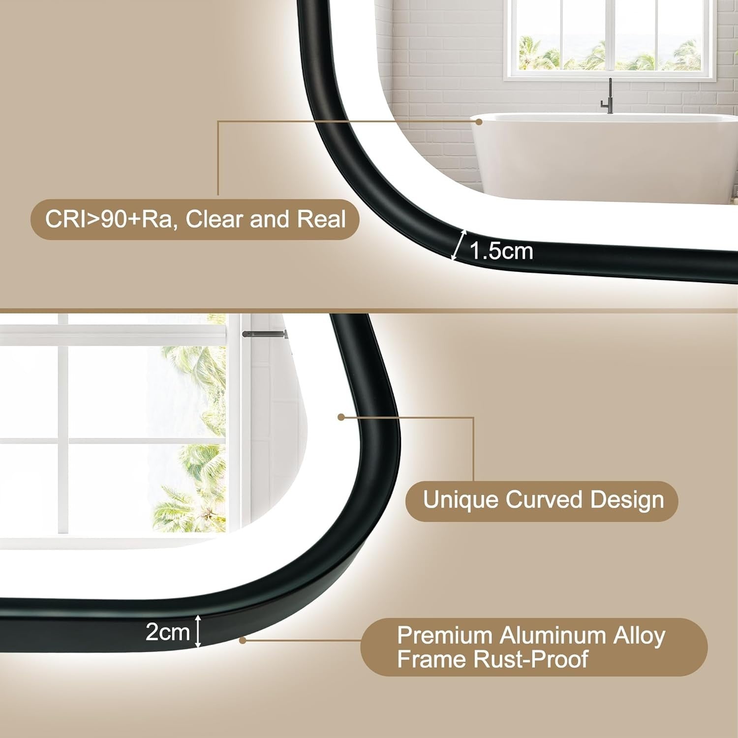 LED Bathroom Mirror 100x70cm Anti-Fog, Dimmable, Waterproof, Memory Function
