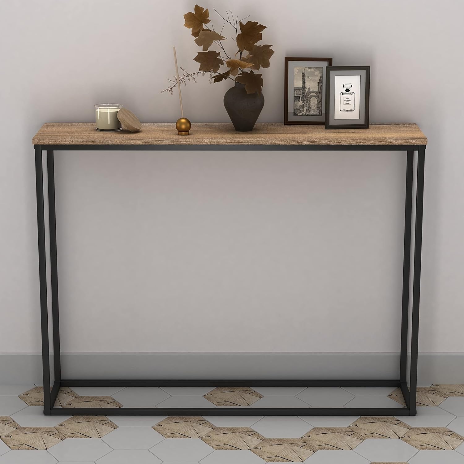 Sleek Wooden Hallway Console Table 24x100x75cm Metal Legs - Stylish Storage
