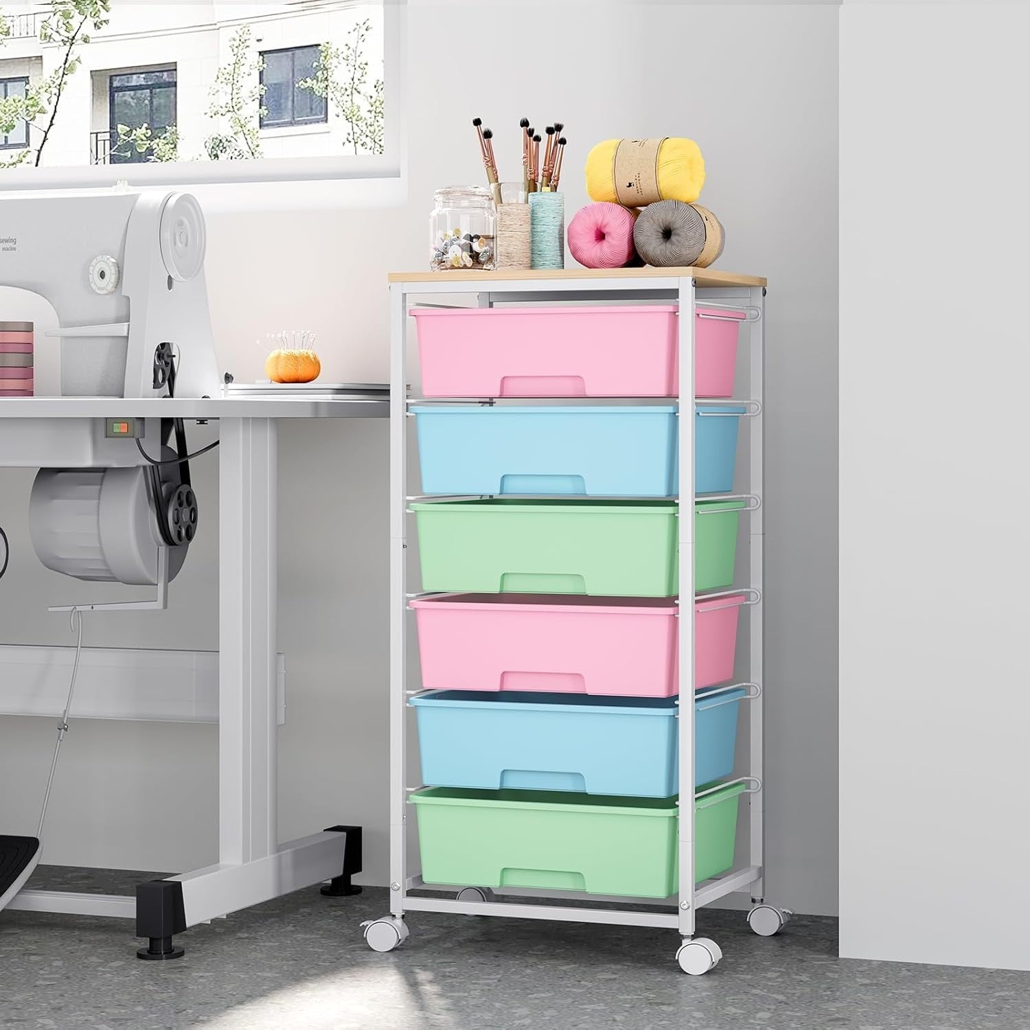 6 Drawer Rolling Storage Cart Craft Organizer Trolley Multicolor Wheels