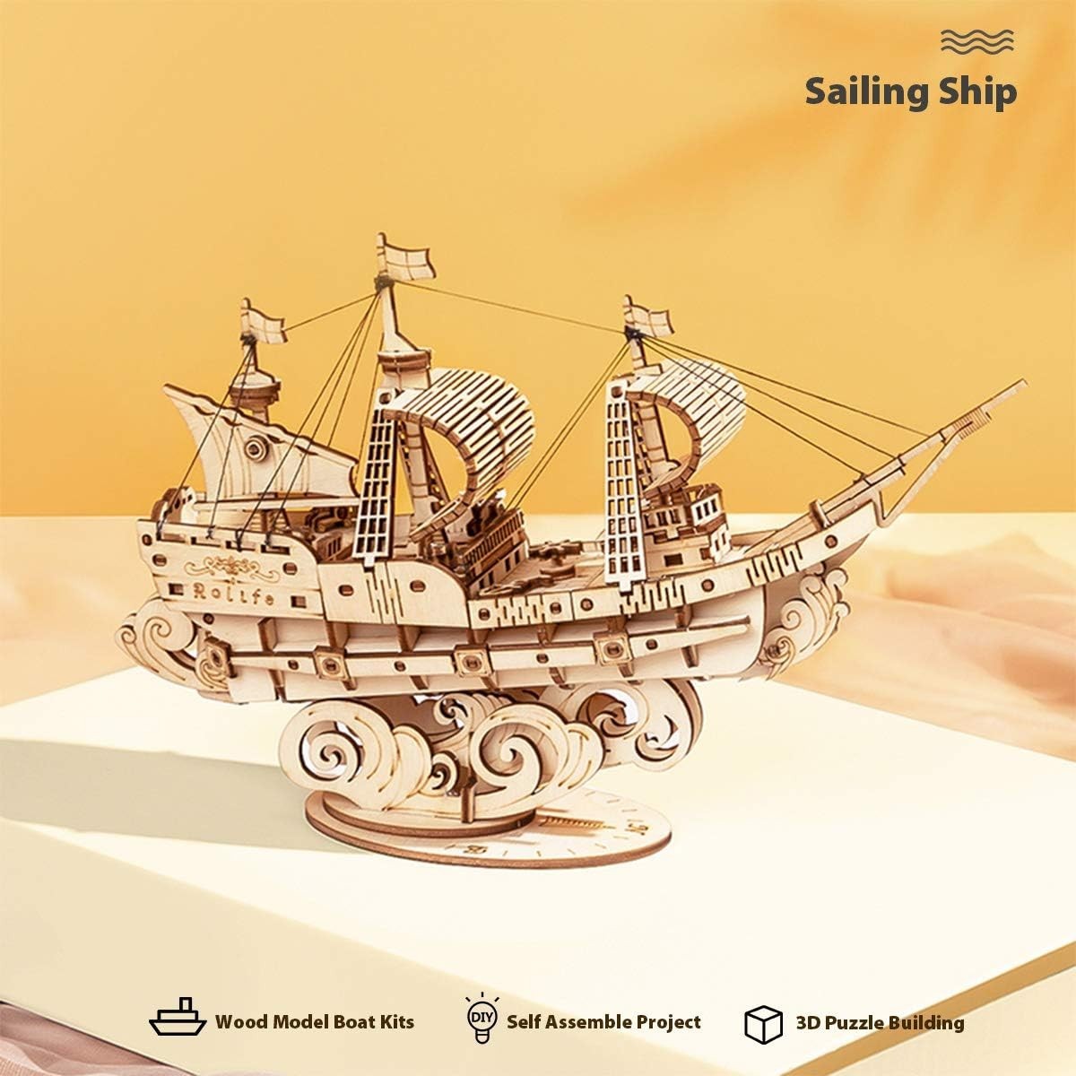 3D Wooden Sailing Ship Puzzle - Easy DIY Model Kit for Teens & Adults