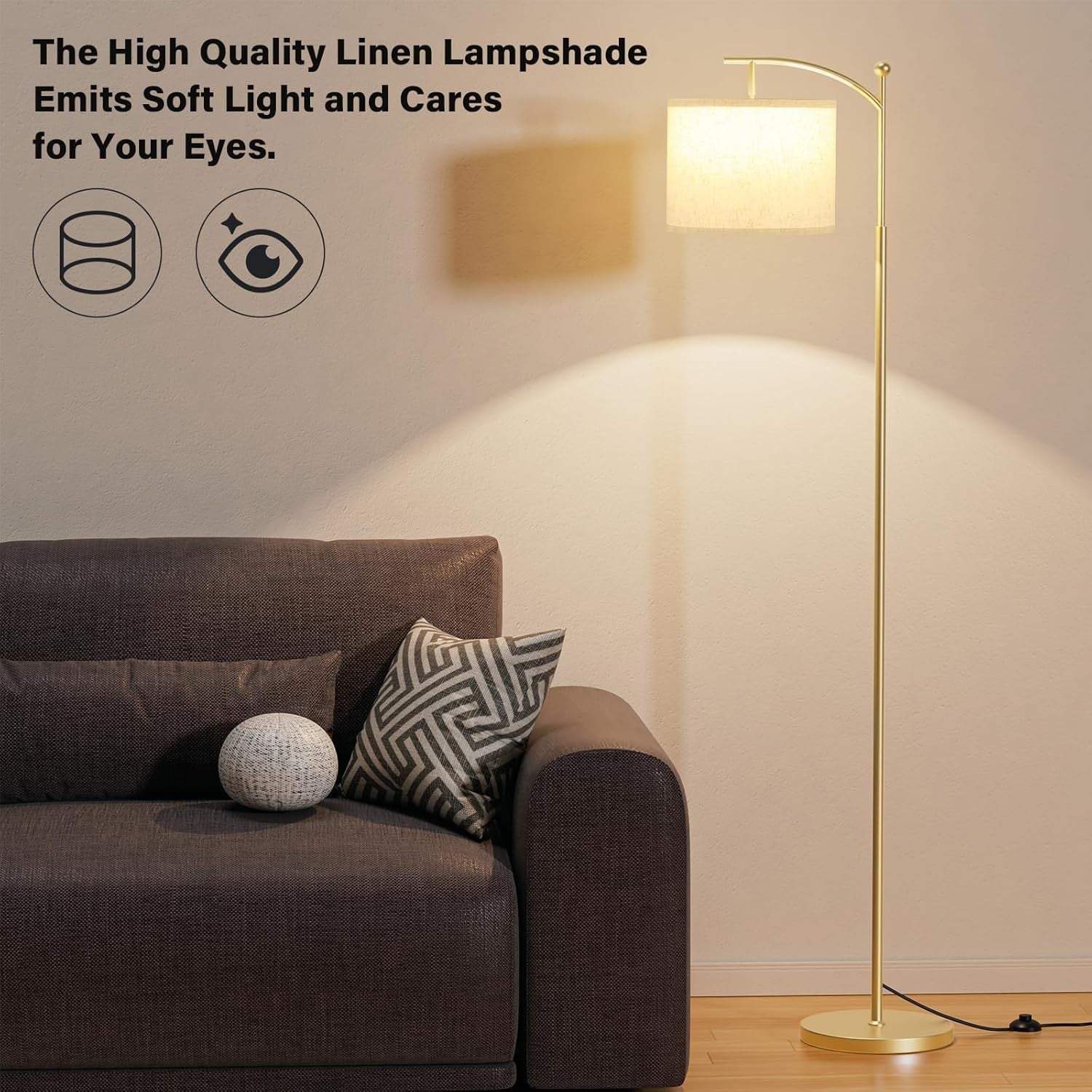 Gold Floor Lamp 60in Standing Lamp 3 Color Temperatures Adjustable Shade 9W