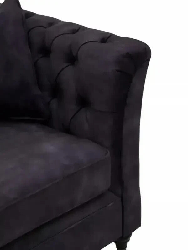 Grey Velvet 3 Seater Sofa Chesterfield Style Tufted Arms Castor Legs