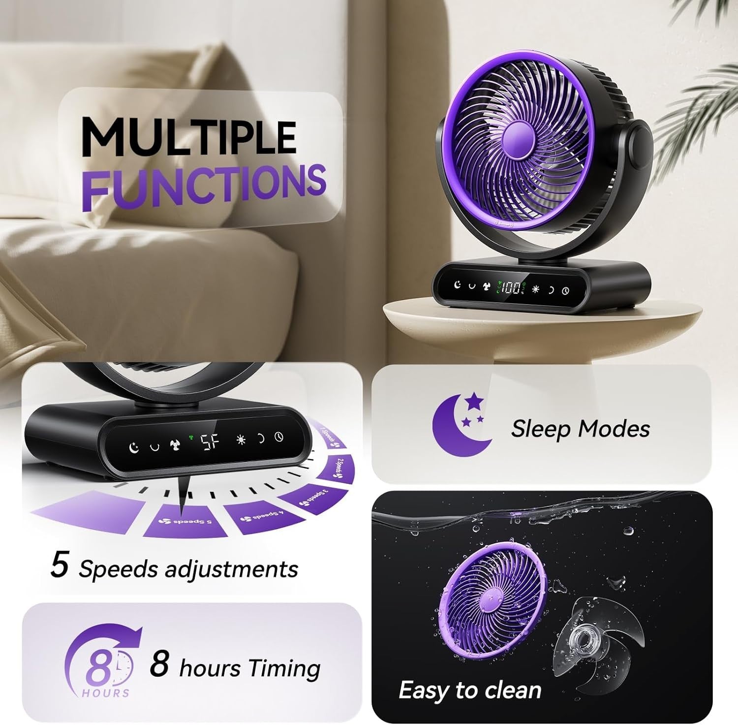 9" Rechargeable Air Circulator Fan – 40000mAh 5-Speed LED Display Khaki