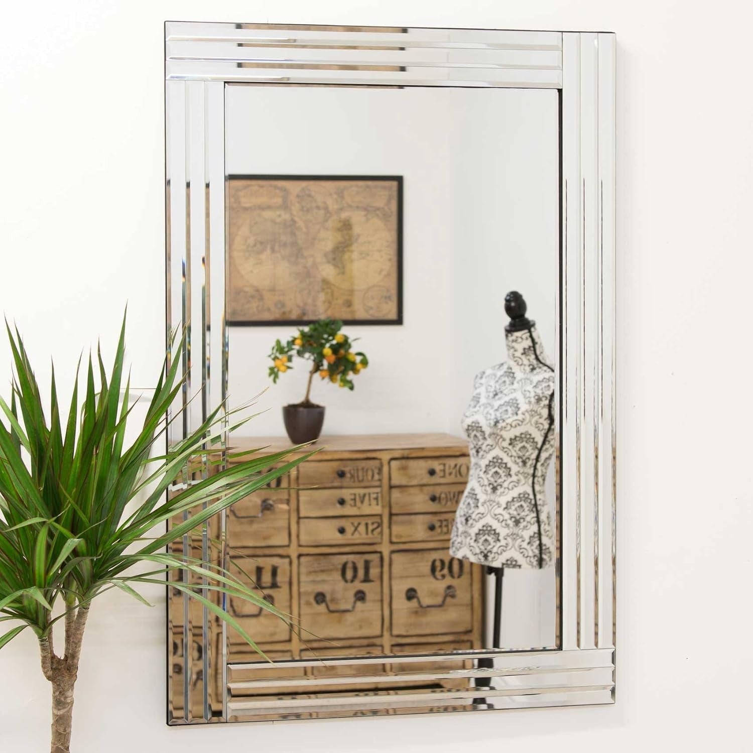 Large Frameless Wall Mirror 90x60cm Modern Beveled Glass for Home