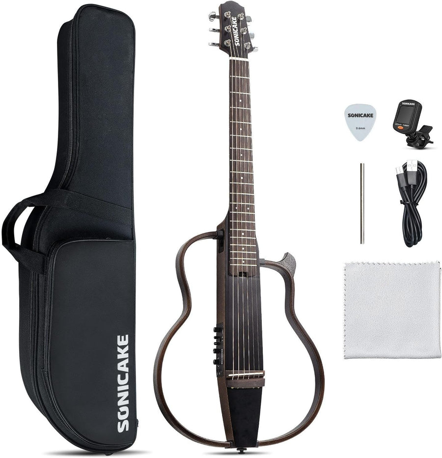 Portable Electric Travel Guitar Mahogany Body Silent w/ Preamp & Bag