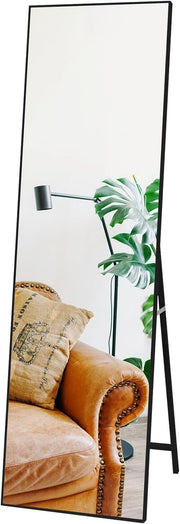 Full-Length Standing Mirror 140x41 cm Black Frame Floor or Wall Mount