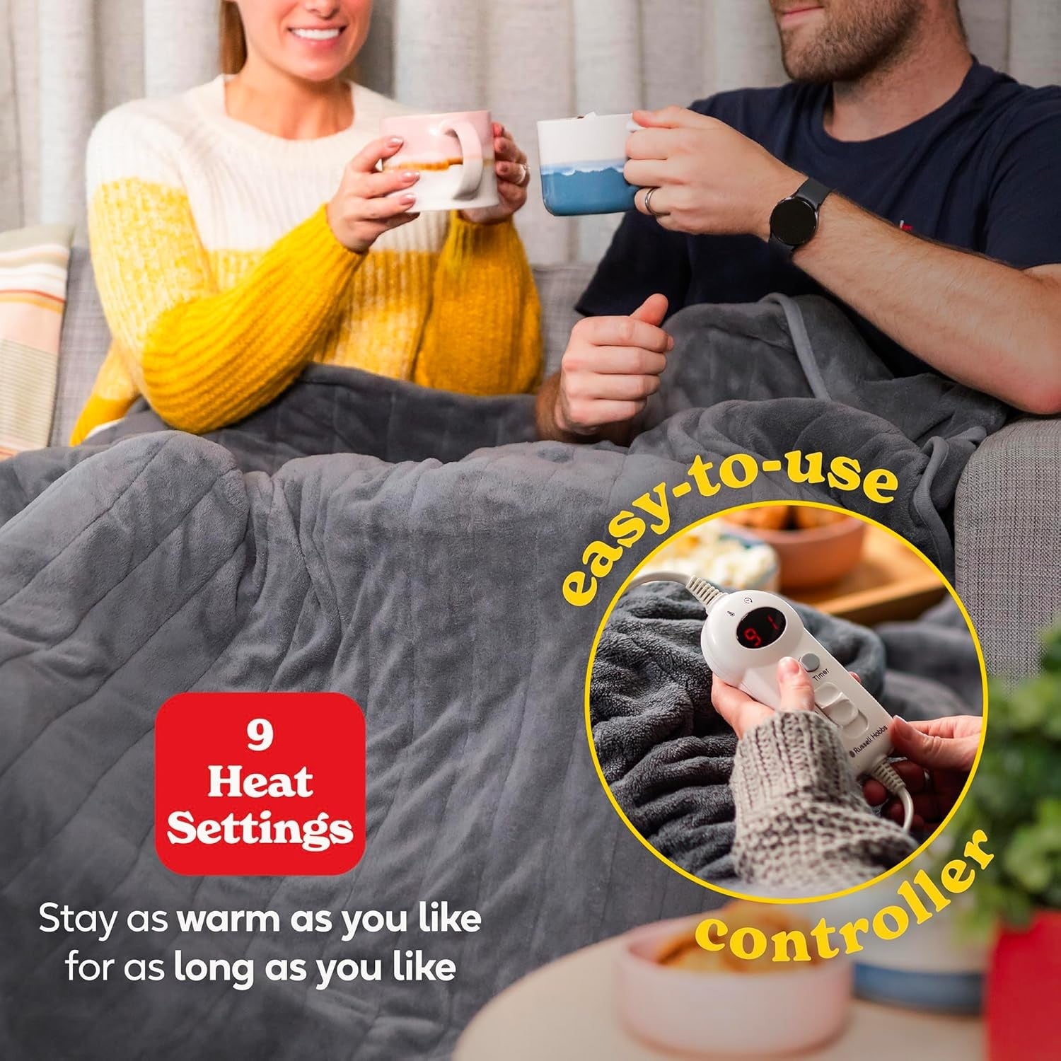 Electric Heated Throw Blanket Grey Microfleece 130x180cm 9 Heat Timer Auto Off
