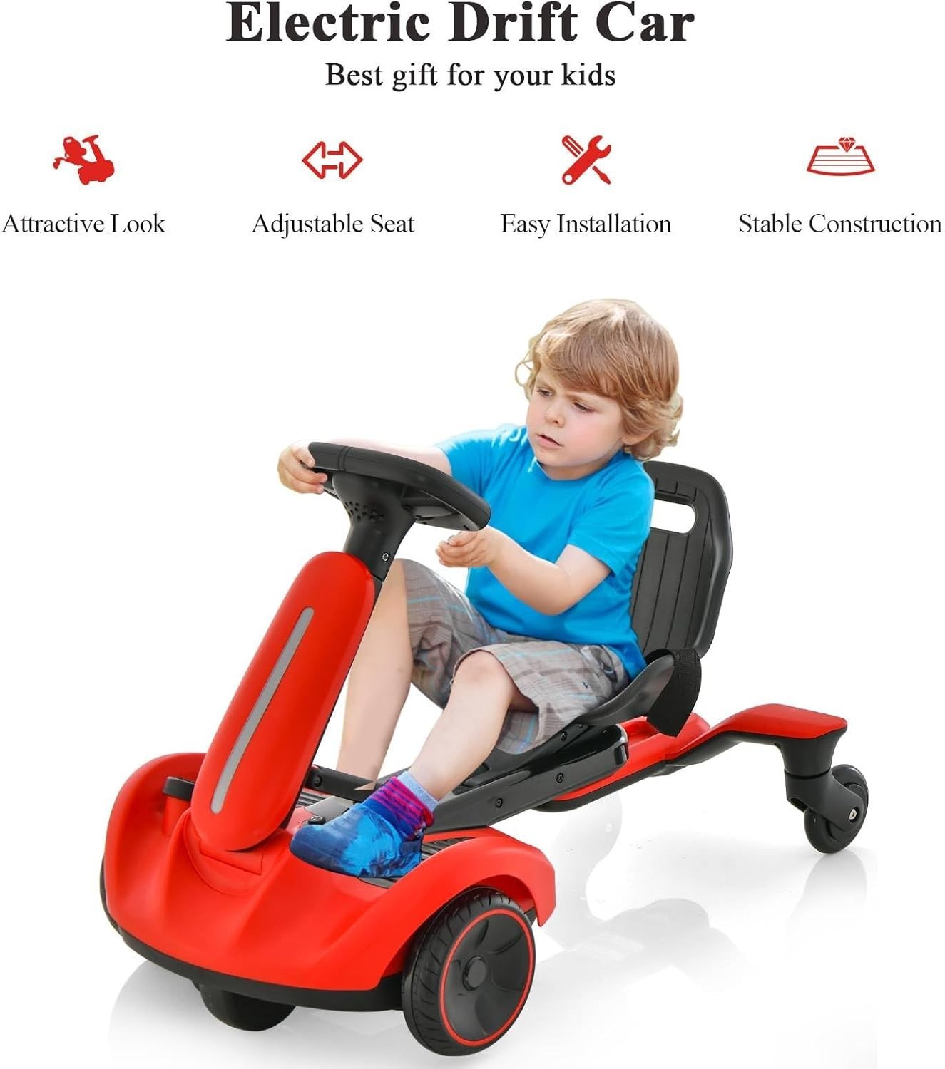 Kids Electric Racing Kart 6V 360° Drift Car Adjustable Seat Red 3-8Y