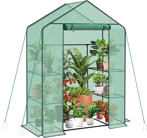 Walk-In Greenhouse with Shelves | Waterproof PE Cover | Heavy Aluminium Frame