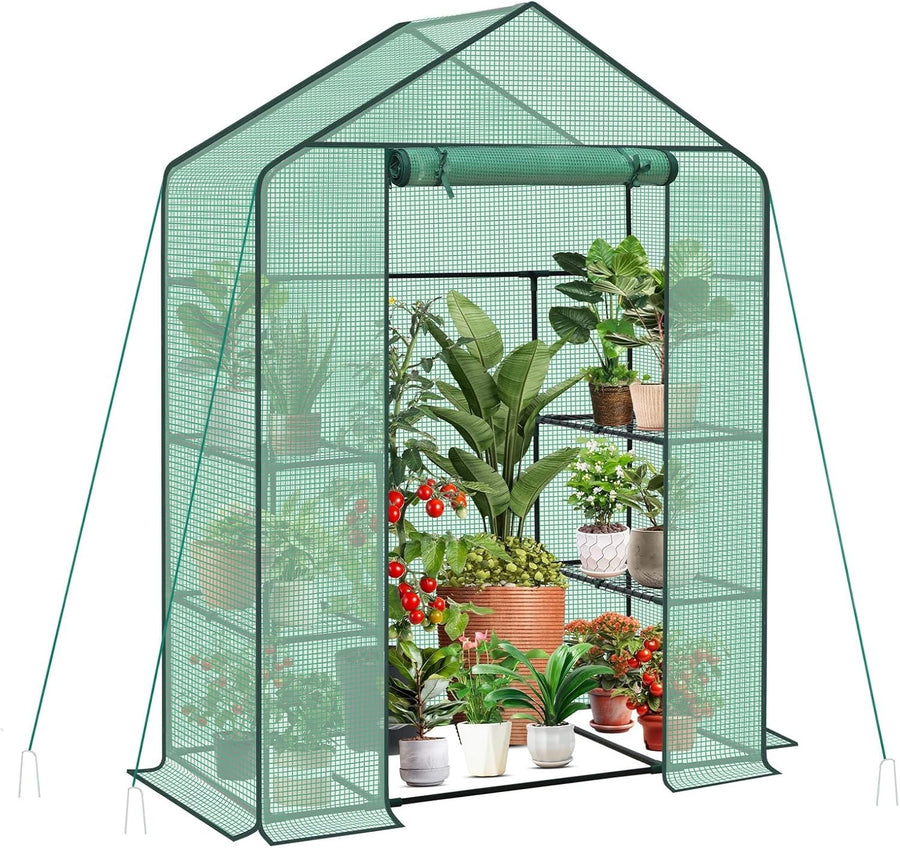 Walk-In Greenhouse with Shelves | Waterproof PE Cover | Heavy Aluminium Frame