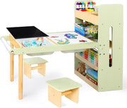 Kids Sensory Activity Table with Chairs Storage Bins Art Blackboard Whiteboard