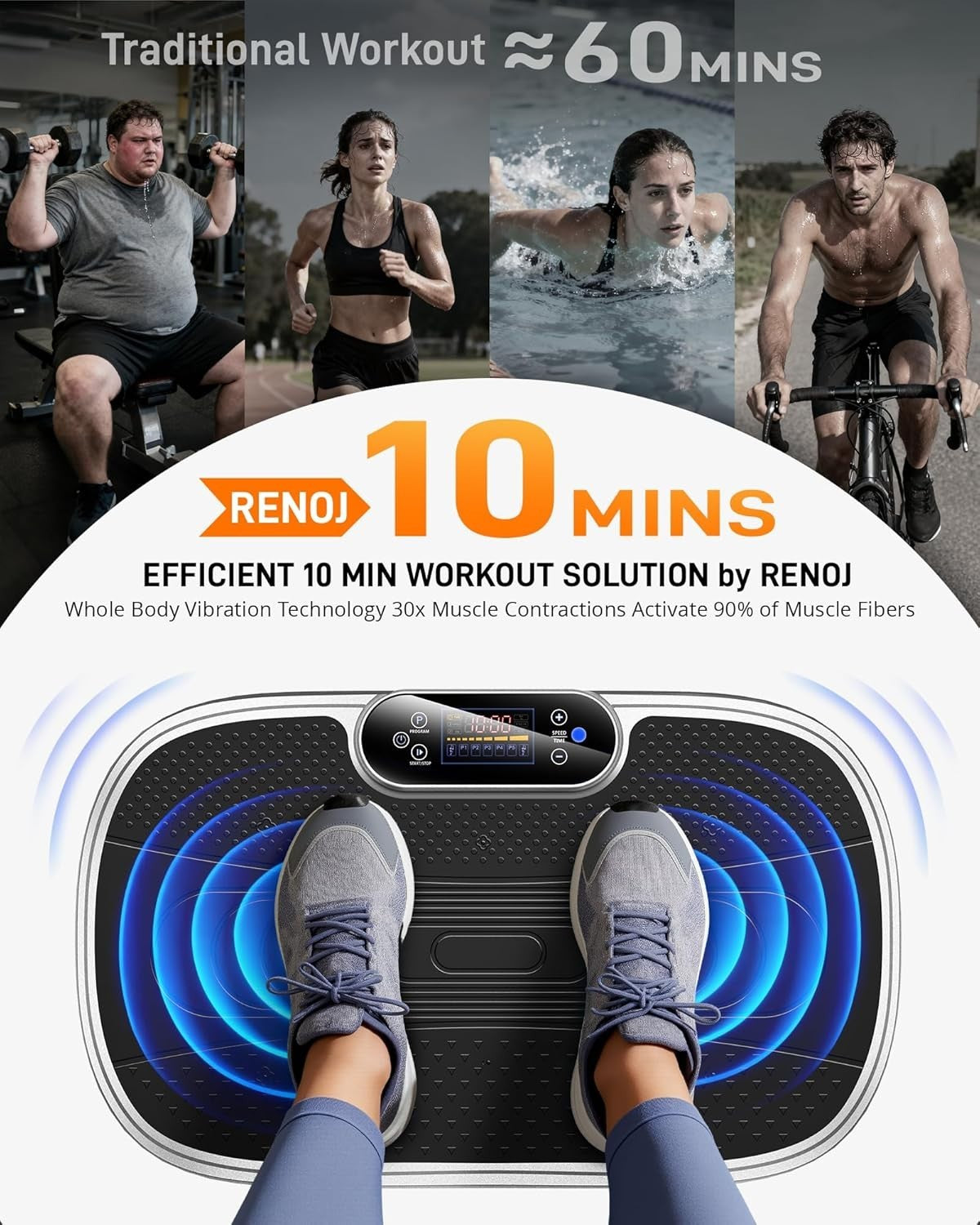 Silver & Black Vibration Plate Exercise Machine 330lb Lymphatic Drainage