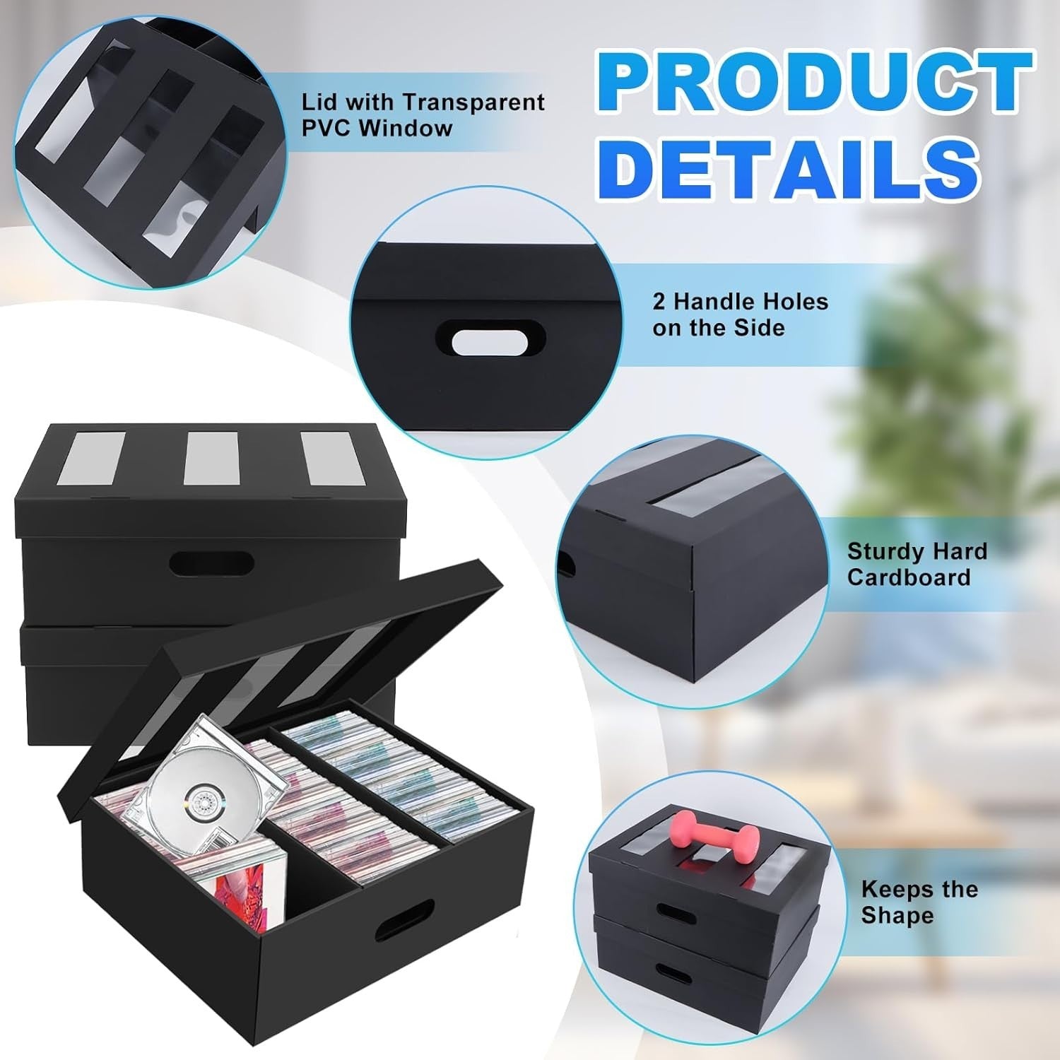 5 Pack CD Storage Boxes Cardboard Organizer Holds 450 CDs Stackable Lid