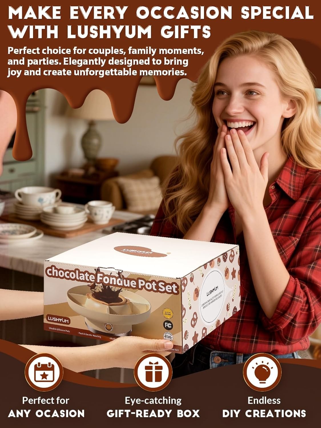Electric Chocolate Fondue Pot Set 950ml 4 Cup Cheese Warmer 5 Forks