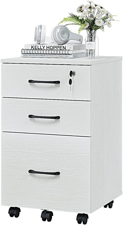White Mobile 3 Drawer File Cabinet Rolling Under Desk Office Storage