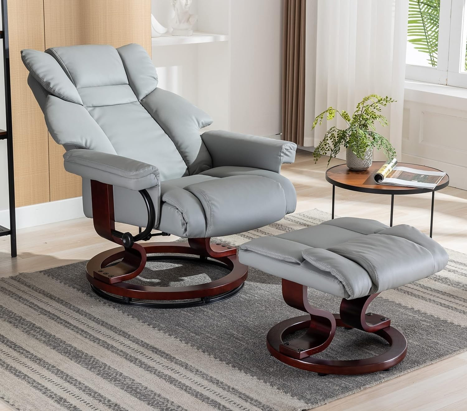 Recliner Chair with Footstool Swivel Lounge PU Leather Armchair 135°