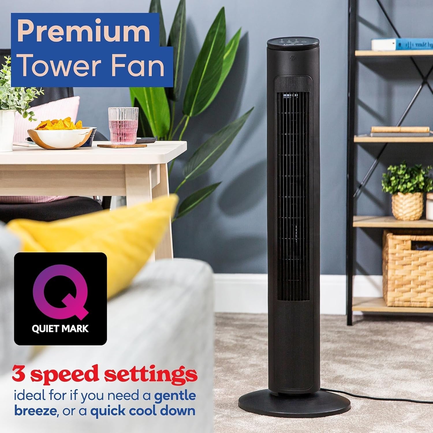 Tower Fan with Remote Control 3-Speed Oscillating Quiet Cooling for Home Office