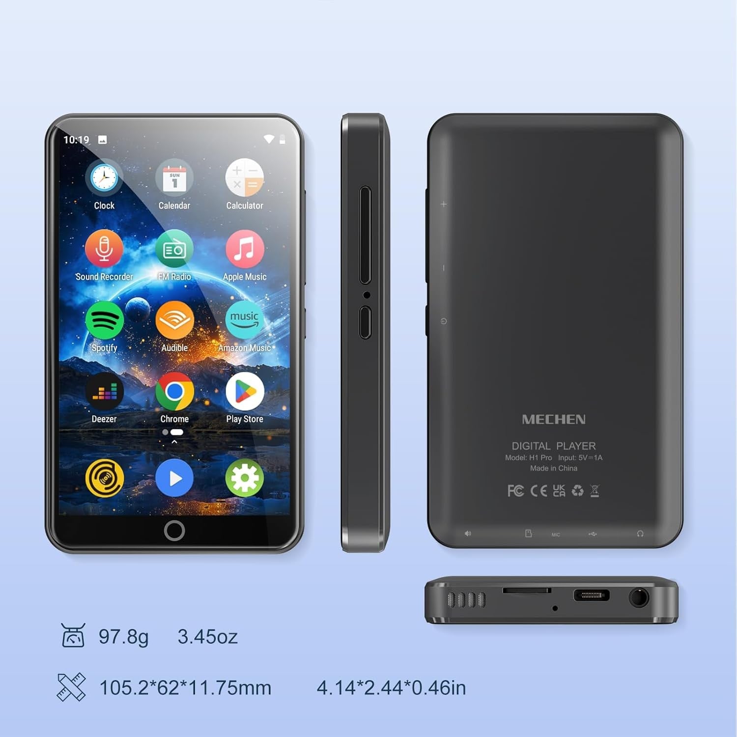 4" MP3 Player Bluetooth WiFi Android 9 Touch Screen 16GB Grey