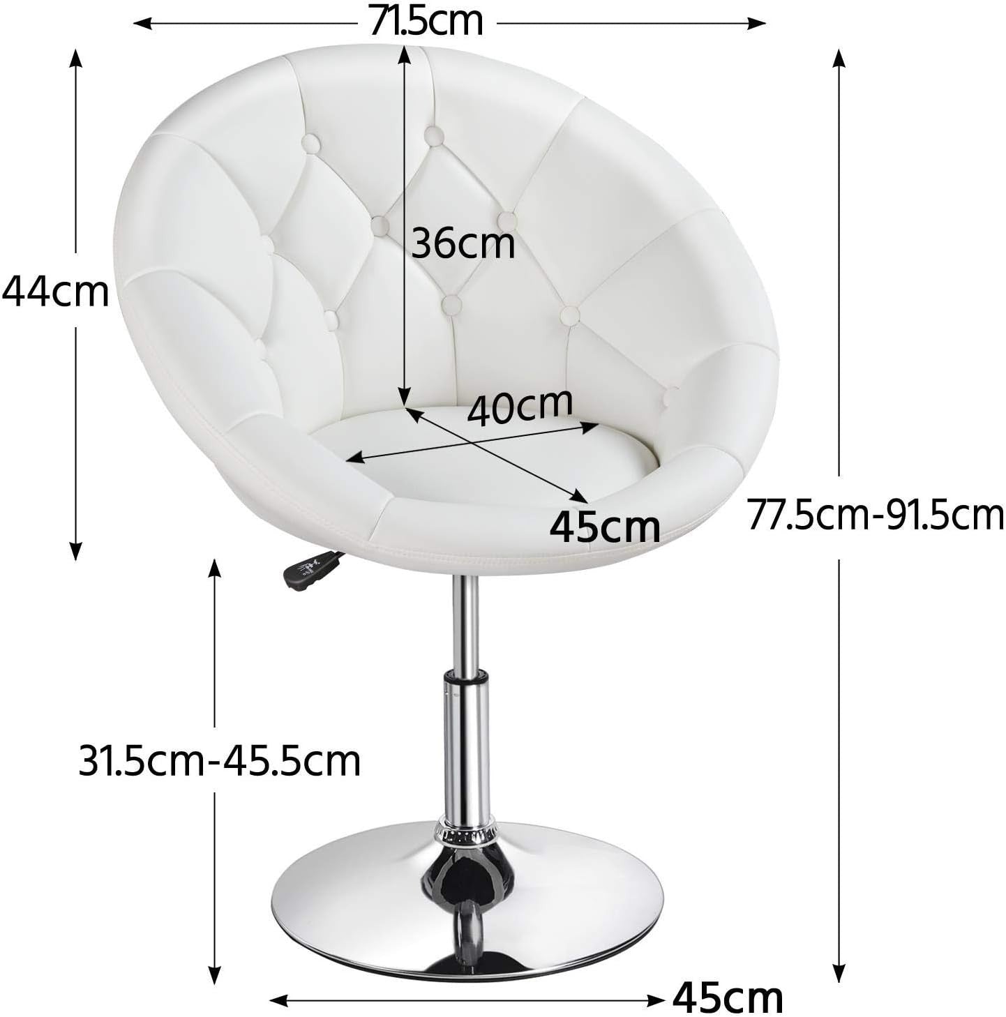 White PU Leather Swivel Vanity Chair Adjustable Tufted Armchair for Makeup