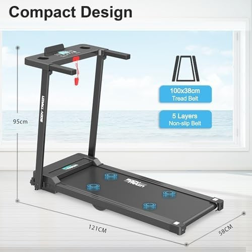 Folding Bluetooth Treadmill Flat-Fold 10km/h 2HP App Sync Kinomap Zwift Home Use