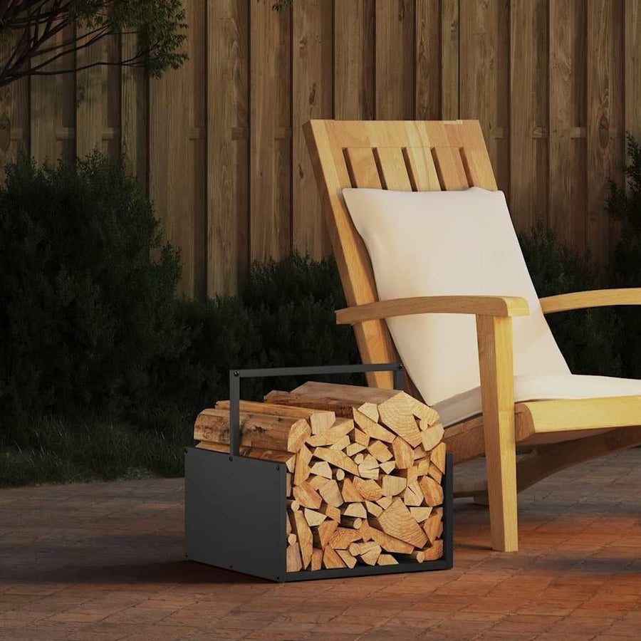 Firewood Log Rack Metal Storage Holder Indoor Outdoor Black 40x40x40cm