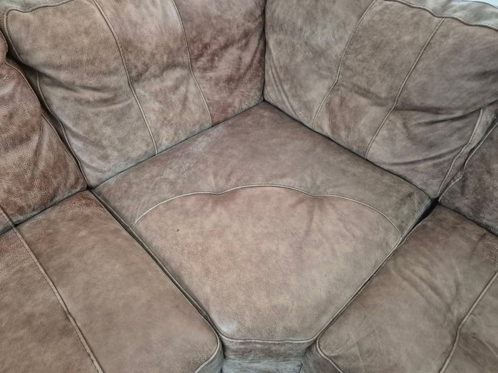 Rustic Tan/Brown Leather Corner Sofa + Armchair (PTP)