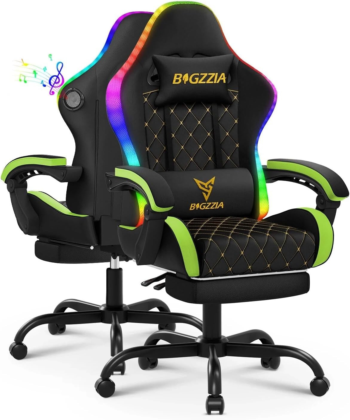 Gaming Chair Bluetooth Speakers LED Lights Recliner Footrest