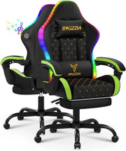 Gaming Chair Bluetooth Speakers LED Lights Recliner Footrest