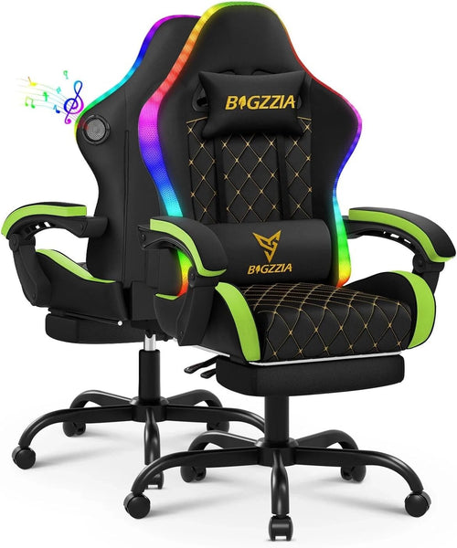 Gaming Chair Bluetooth Speakers LED Lights Recliner Footrest
