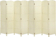 8 Panel Beige Wicker Folding Room Divider Handwoven Privacy Screen 180cm