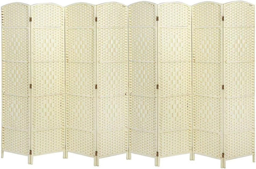 8 Panel Beige Wicker Folding Room Divider Handwoven Privacy Screen 180cm