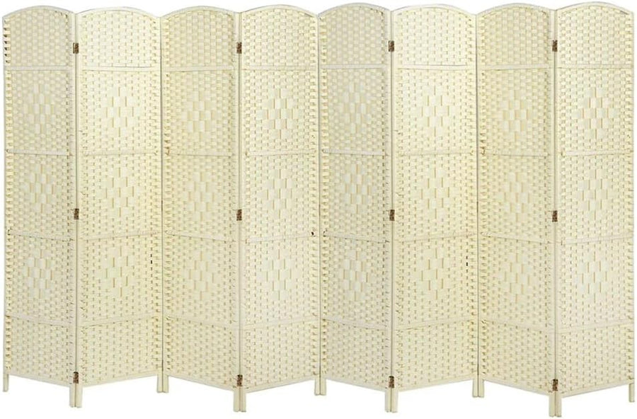 8 Panel Beige Wicker Folding Room Divider Handwoven Privacy Screen 180cm