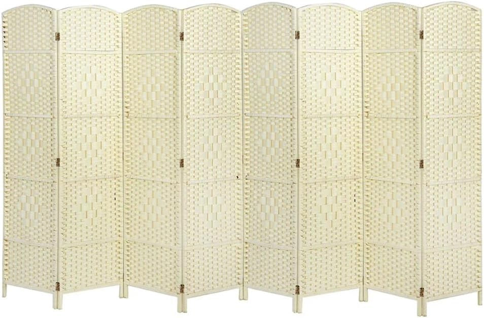 8 Panel Beige Wicker Folding Room Divider Handwoven Privacy Screen 180cm
