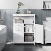 White Bathroom Storage Cabinet 3 Drawer 1 Door – Adjustable Shelf Cupboard