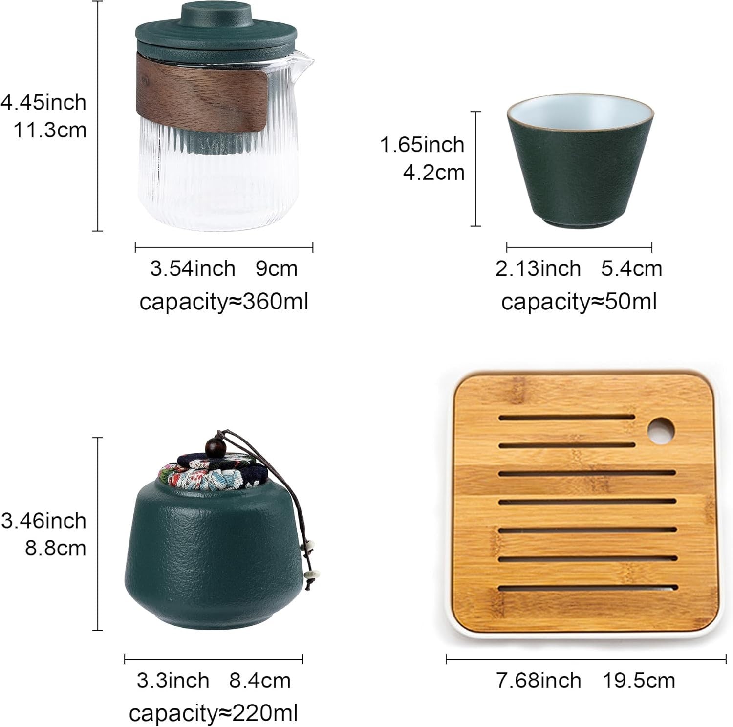 Portable Japanese Tea Set Glass Teapot 4 Cups Travel Gongfu Service