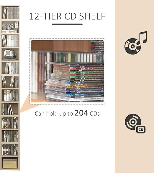 Tall Media Storage Tower 12-Cube DVD CD Shelf 175cm Slim Bookcase for Home
