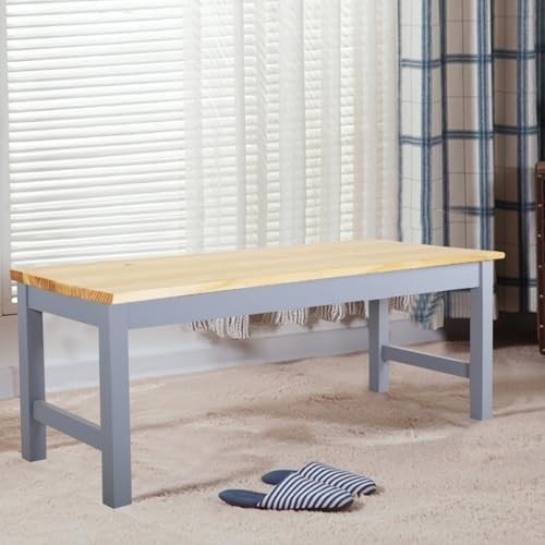 Set of 2 Wooden Dining Benches Indoor Kitchen Seating Solid Pine Grey Bench