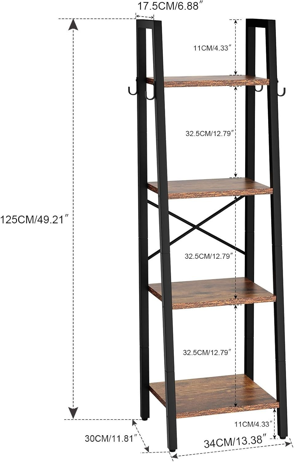 Industrial Ladder Bookshelf 4 Tier Freestanding Storage Shelf Space Saver