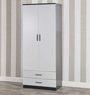 Modern White Black Wardrobe 2 Door 2 Drawer Rail Slim Bedroom Storage
