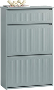 Slim Grey Shoe Storage Cabinet 2 Flip + 1 Pull-Out Drawer, Space Saver