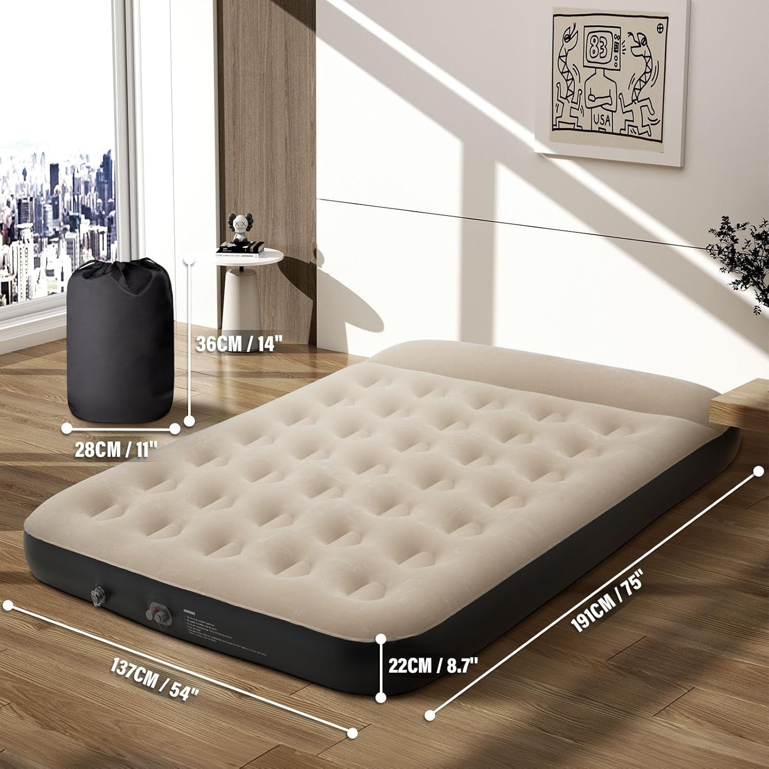 Small Double Air Mattress with Built-In Pump, Pillow & USB Port