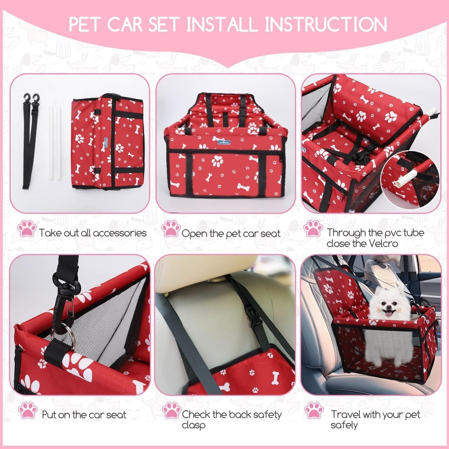 Dog Booster Car Seat Waterproof Foldable Travel Carrier Red Small