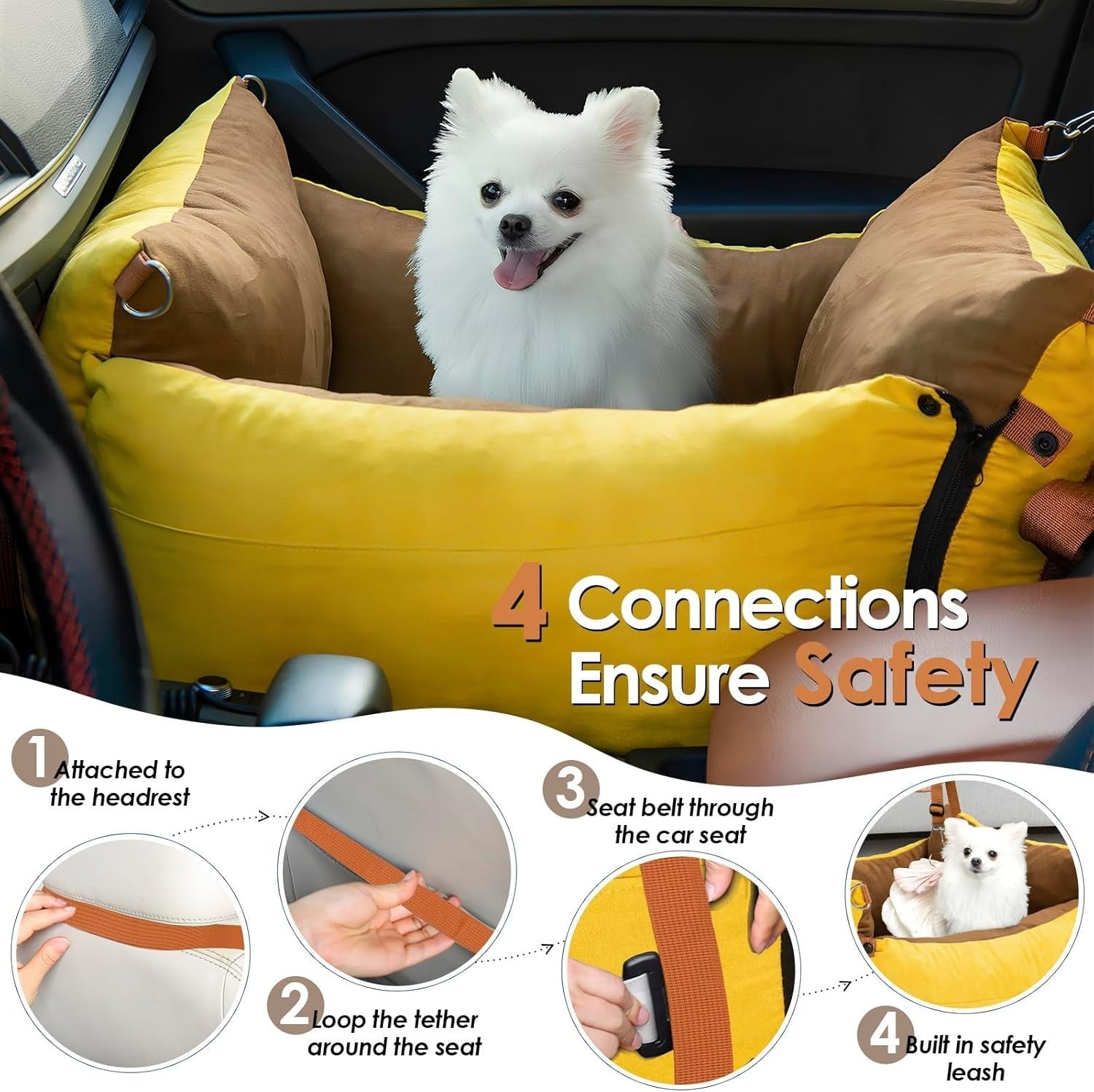 Dog Car Seat Booster Bed Portable Travel Carrier Washable Up to 15kg