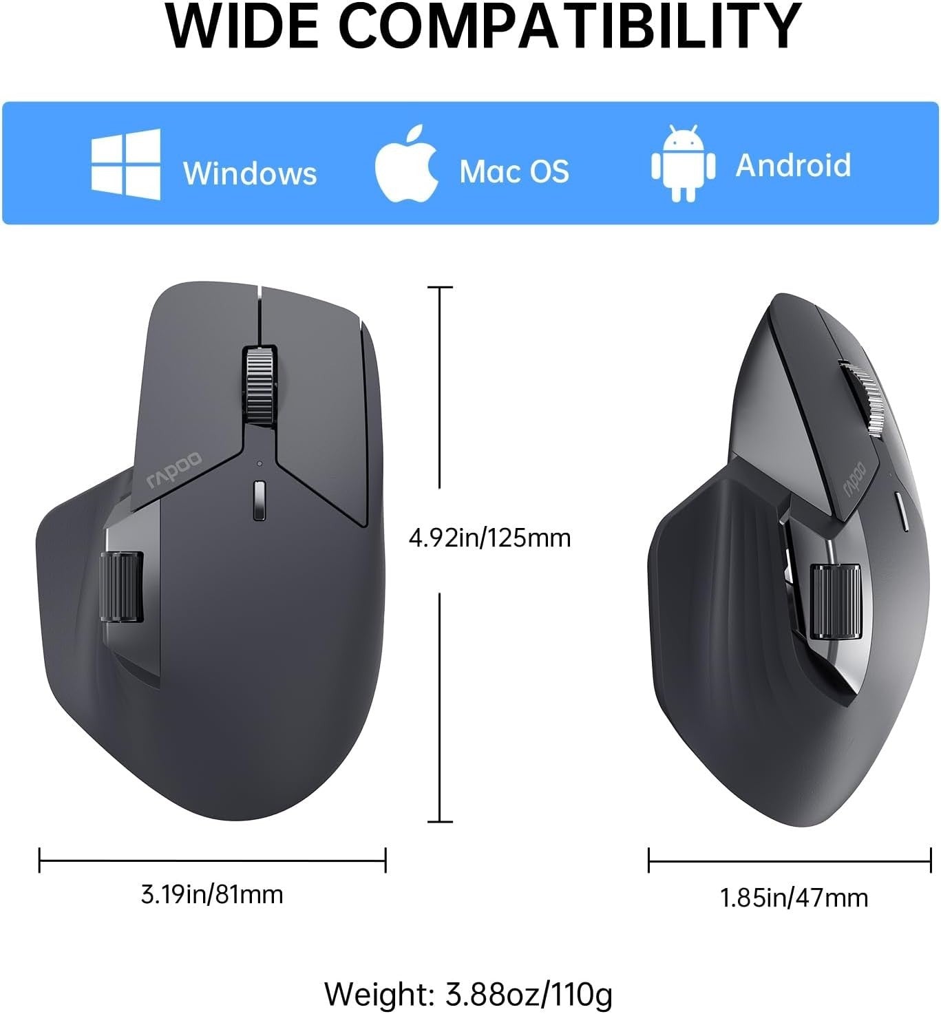 Wireless Ergonomic Mouse Multi-Device 4K DPI 11 Buttons Bluetooth