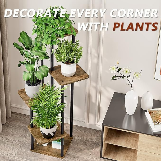 5 Tier Metal Plant Stand Indoor Outdoor Corner Tall Flower Shelf Rack Black