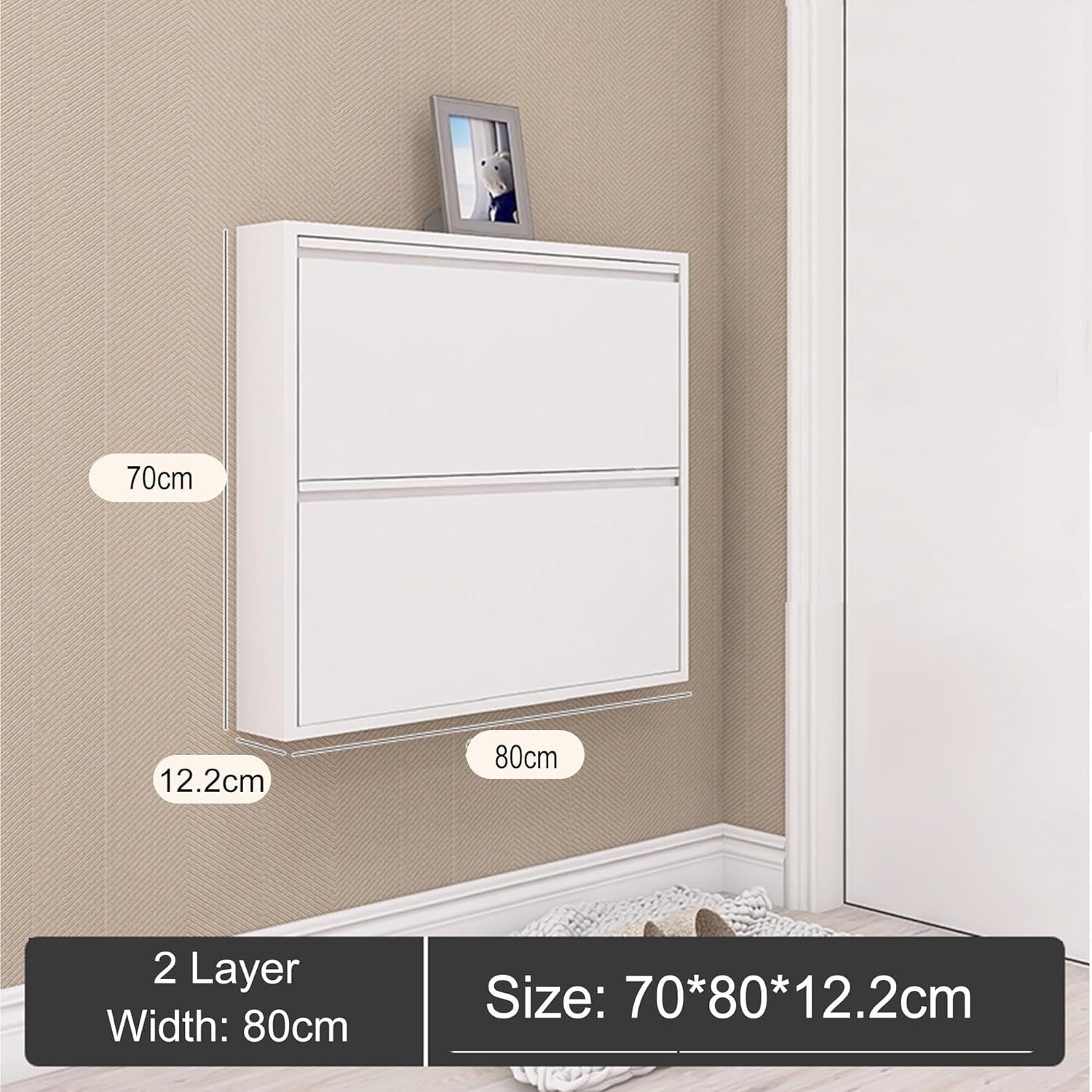 Slim White Shoe Cabinet – 2-Layer Flip-Down Doors – Hidden Entryway Storage