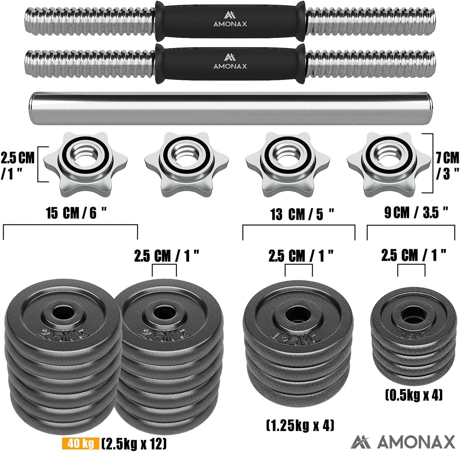 40kg Adjustable Dumbbell & Barbell Set Cast Iron Spinlock Home Gym