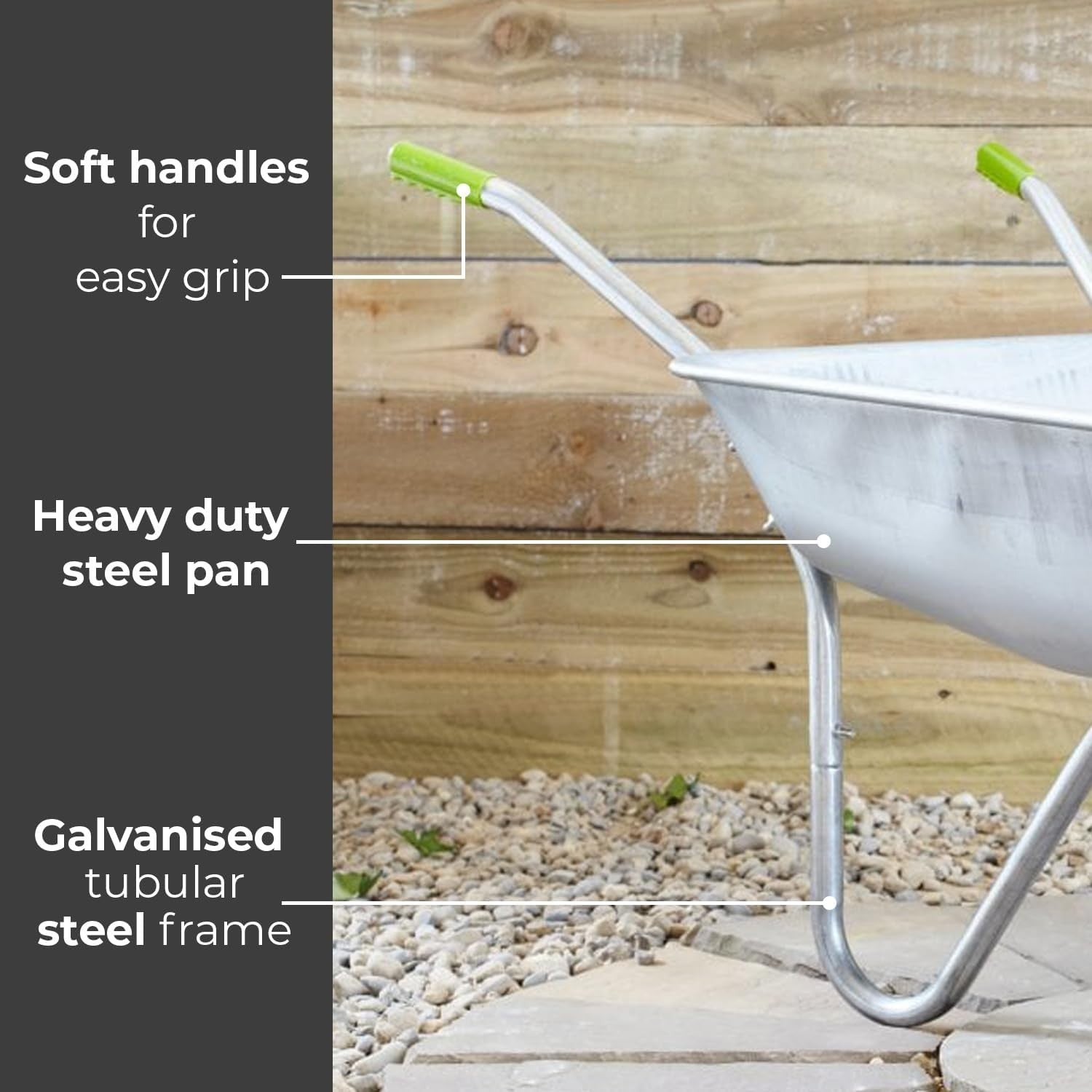 65L Garden Wheelbarrow – Galvanised Steel Tray w/ Pneumatic Tyre for Heavy Loads