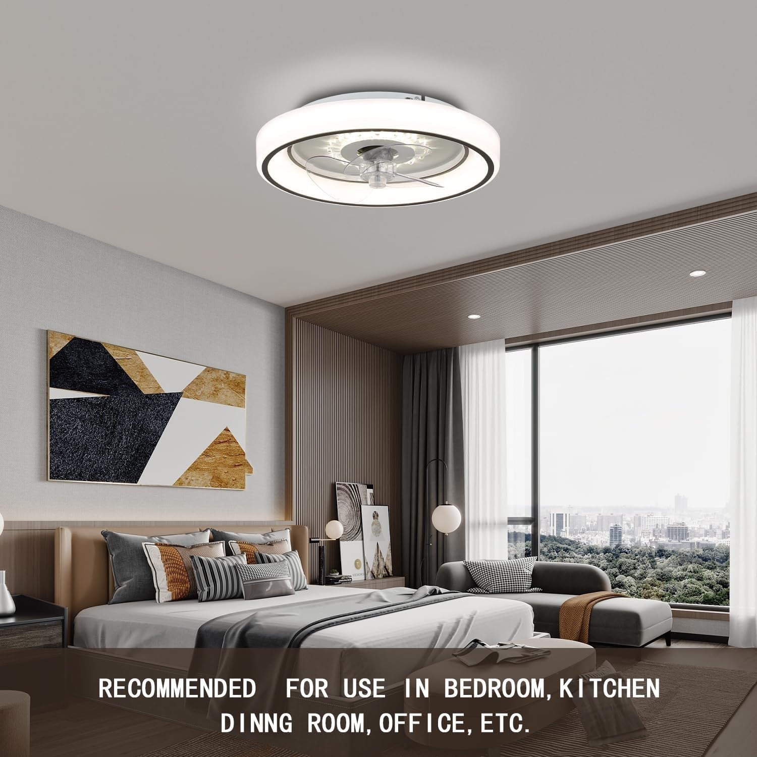 Jenvkoil 11"" Modern Ceiling Fan with LED Light, Remote & App, 6-Speed