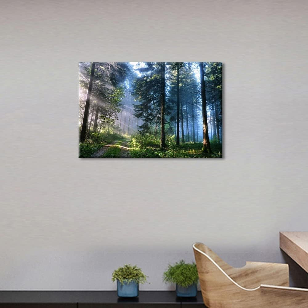 Green Forest Sunrise Canvas Wall Art 24x36in Nature
